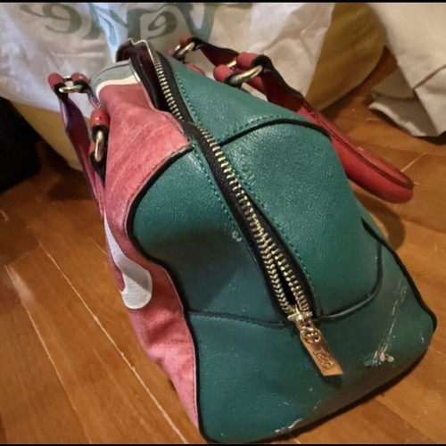 Verde handbag used with colorful Italian flag design, leather