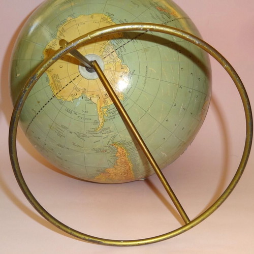 Vintage Atlas Globe on Large Metal Base, Used, 1970s