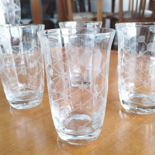 Vintage set of 7 wine and liqueur glasses with floral etching