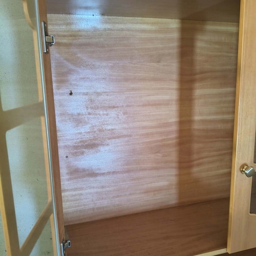 Wooden bookcase with glass doors and shelf like new