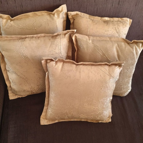 Decorative sofa pillows set of 5, like new, warm gold champagne