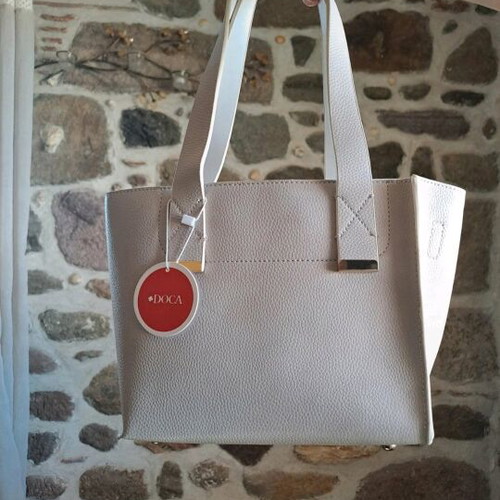 Doca women's handbag new, beige with extra pouch and strap