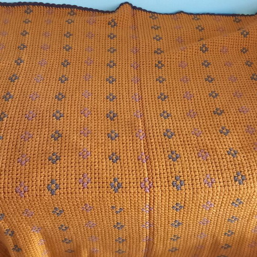Handmade new blanket 1.75x1.30 orange with brown