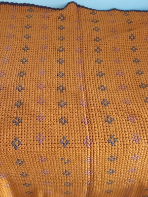 Handmade new blanket 1.75x1.30 orange with brown