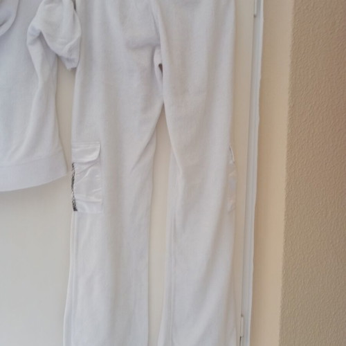 White terry cloth tracksuit with satin pockets and rhinestones, Myoom