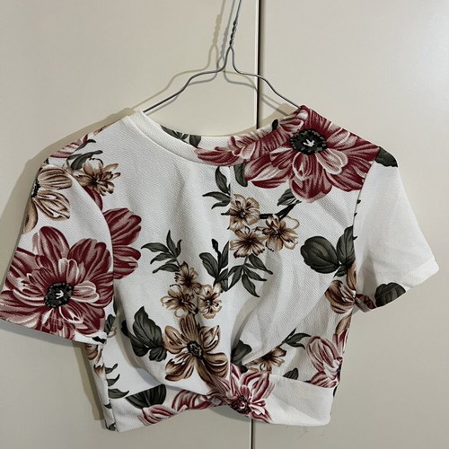 Floral crop top like new, size M, white multicolor