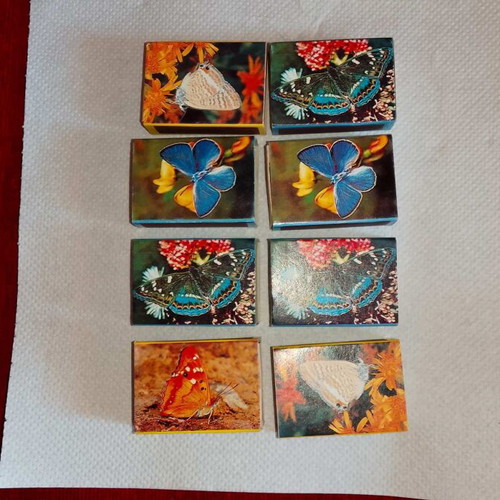 Collectible matchboxes like new, pack of 8 with butterflies 1970-80
