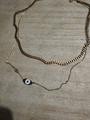 Necklace with evil eye used, steel, gold color