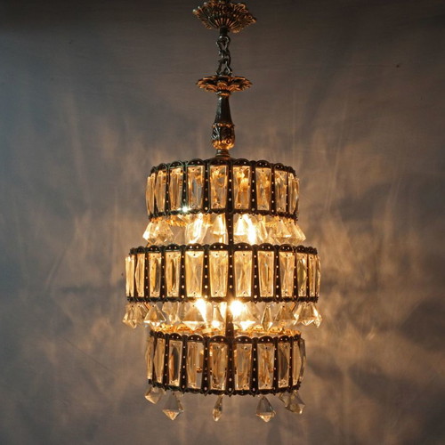 Single ceiling light from 1960 new, metal and crystal
