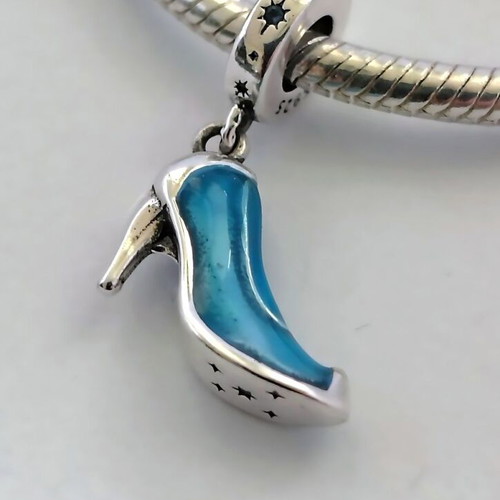 Charm Glass Cinderella Shoe Silver S925 New