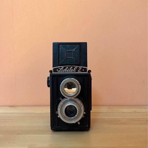 Lubitel 2 camera used with leather case
