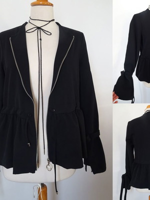 Blazer black with ruffle sleeve design, thin fabric, size S