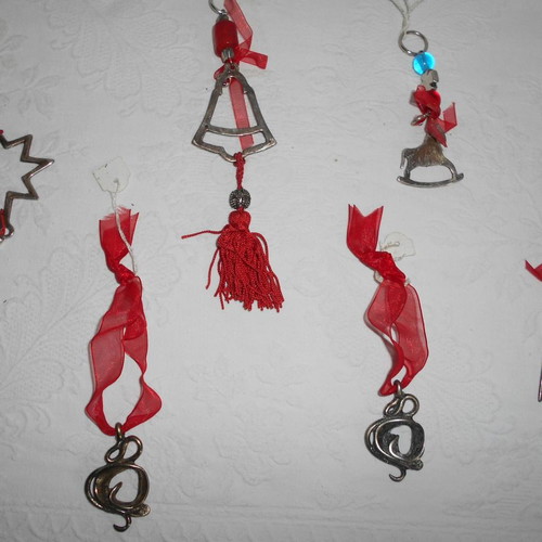 Christmas ornaments set of six metal silver-plated
