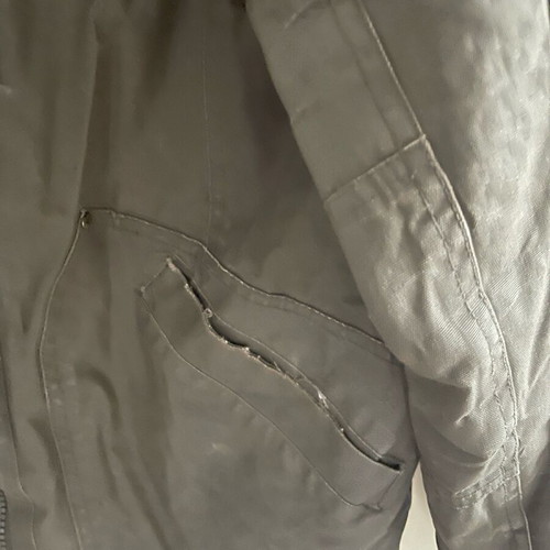 Men's jacket large used with abrasions, grey and brown