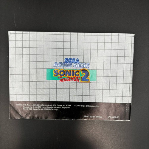 Sonic the Hedgehog 2 Game Gear Instruction Manual Like New
