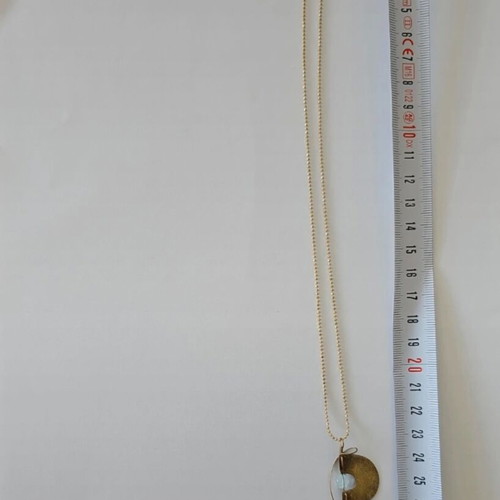 Handmade brass necklace new, gold color with crystal and mother-of-pearl