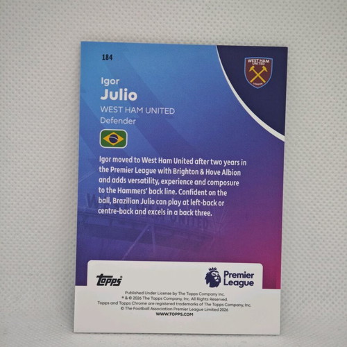 Igor Julio 2026 Topps Chrome Premier League Prizm card like new