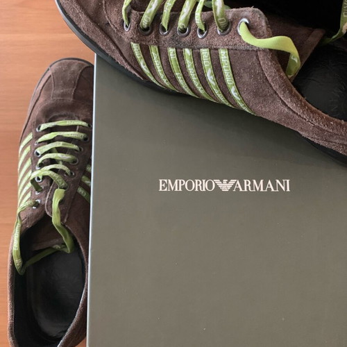 Emporio Armani sneakers like new brown suede with lime laces