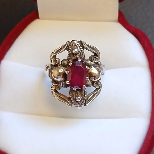 Silver gold ring with ruby, like new