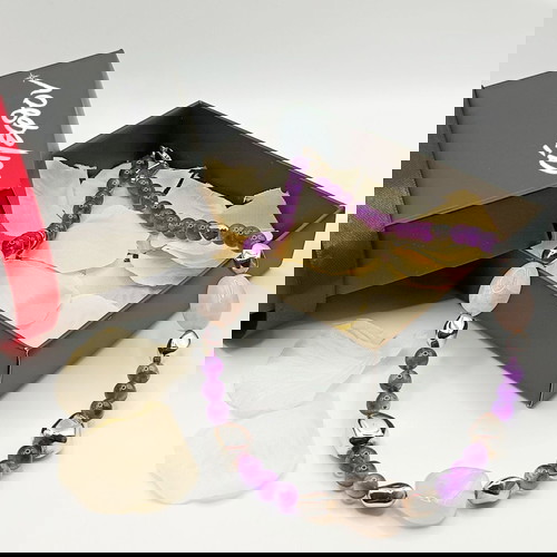 Ασημένιο 925 κολιέ καινούργιο με ροζ χαλαζίες και αμέθυστους 53 εκ