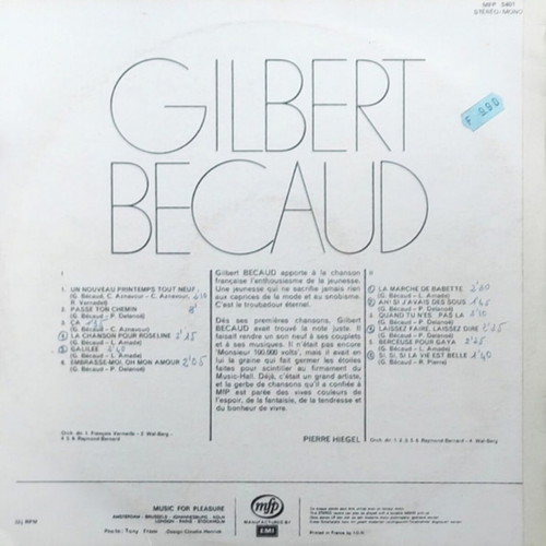 Gilbert Bécaud La Chanson Pour Roseline vinyl LP, pop ballad