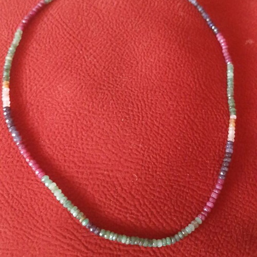 Necklace with semiprecious stones new, emeralds sapphires rubies