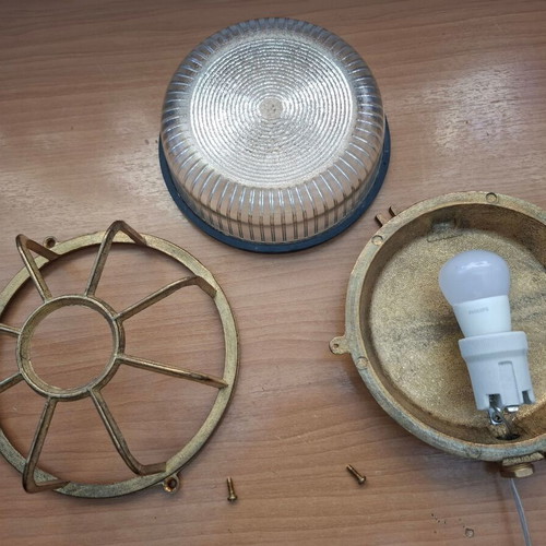 Bronze nautical wall light with glass, vintage, outdoor, Ø20 cm