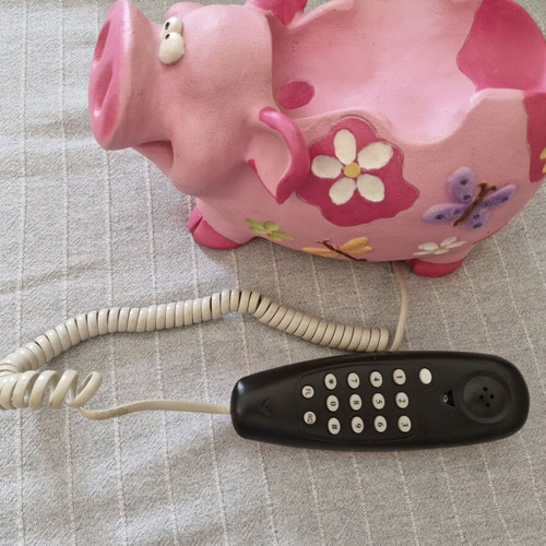 Vintage analog home phone pig-shaped used, pink