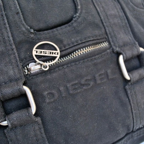 Diesel Vintage Black Canvas Handbag used with Embossed Logo Y2K Style