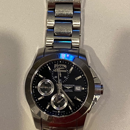 Longines Conquest Automatic Chronograph watch like new, black and silver