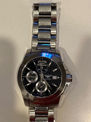 Longines Conquest Automatic Chronograph watch like new, black and silver