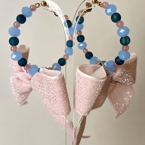 Funky earrings with velvet bows new, steel clasps and crystals