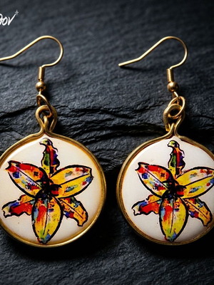 Orchid earrings new, handmade, multicolor, gold-tone