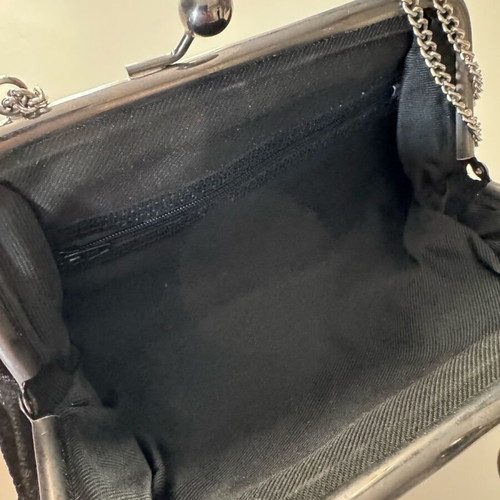 Vintage evening bag black leather with silver details like new
