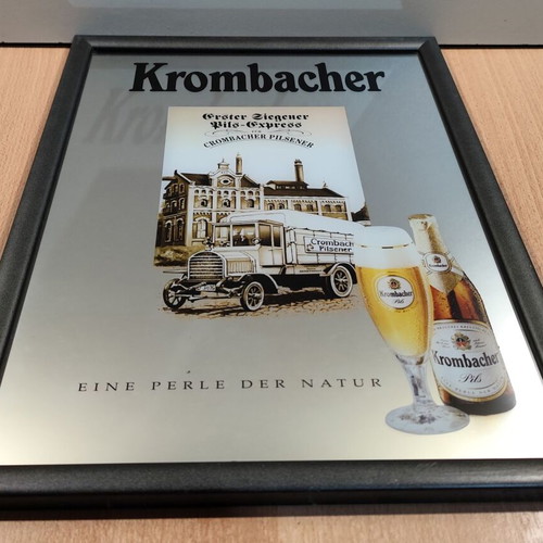 Krombacher beer promotional hanging mirror in wooden frame like new