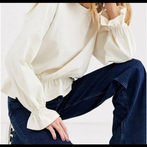 Monki Long Sleeve Top with Balloon Sleeves new, XS, off white-cream