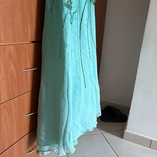 Charly evening dress like new, 100% silk turquoise with bead embroidery