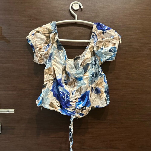 Reline summer skirt and blouse set used, beige and blue, size M