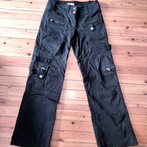 Paranoia Y2K Vintage Low Rise Cargo Pants used, black and gray