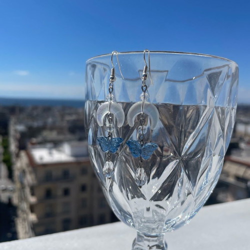 Celestial Skycore earrings like new, handmade, white and blue
