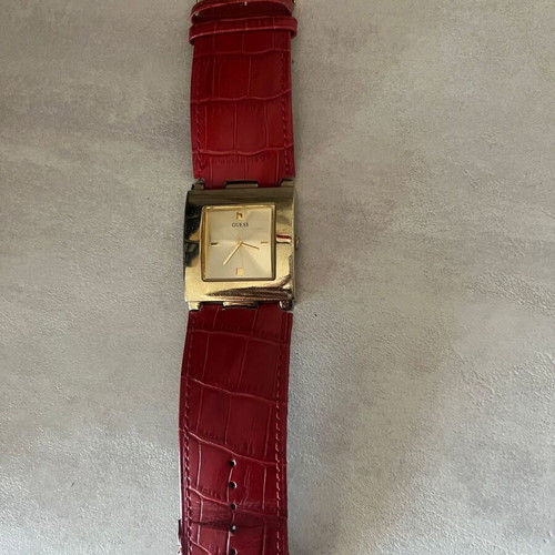 Guess Logo A Gogo W12502L1 women's watch used, red leather strap