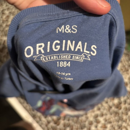 M&S Originals Blue Blouse with Sequins and Flowers like new, size M