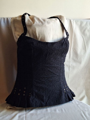 Karen Millen Vintage Y2K Small Black Broderie Anglaise Corset Halter Top like new