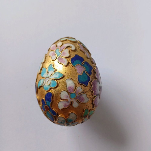 Vintage Cloisonné decorative egg used, gold color with flowers