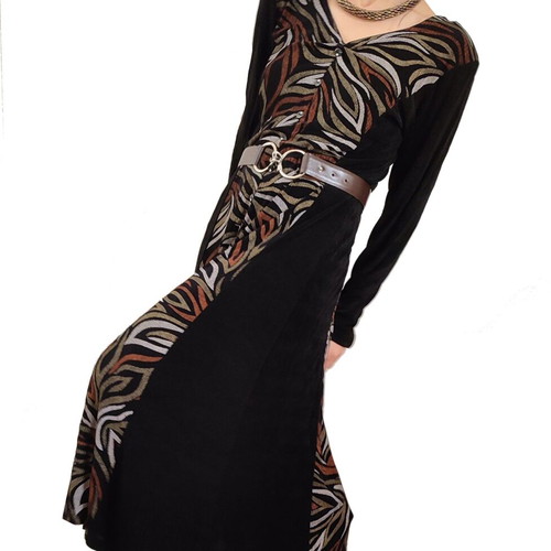Vintage 80s Long Rib Dress used, black with buttons