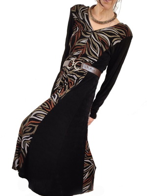Vintage 80s Long Rib Dress used, black with buttons