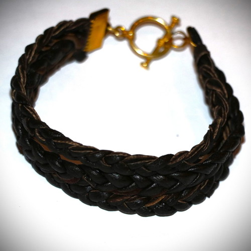 Jewelry bracelet made of genuine leather with 22K gold-plated clasp