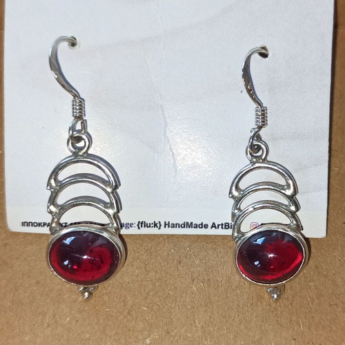 Silver Small Dangle Earrings with Garnet New