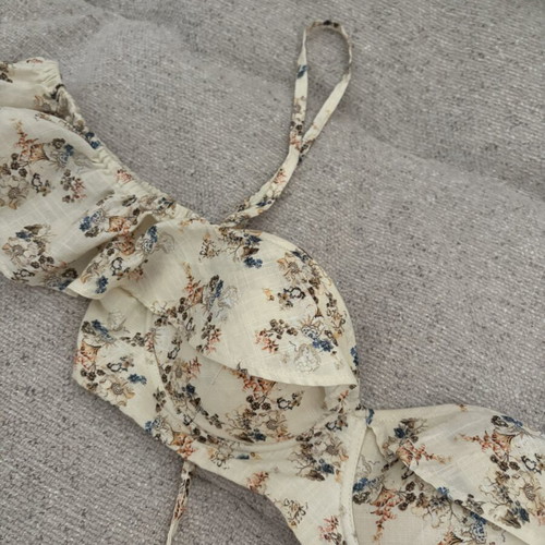 Agua Bendita Bustier Top new, 100% cotton, beige multicolor