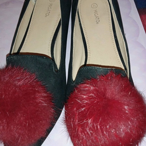 Migato ballerina shoes size 40 like new, velvet with red pom-poms